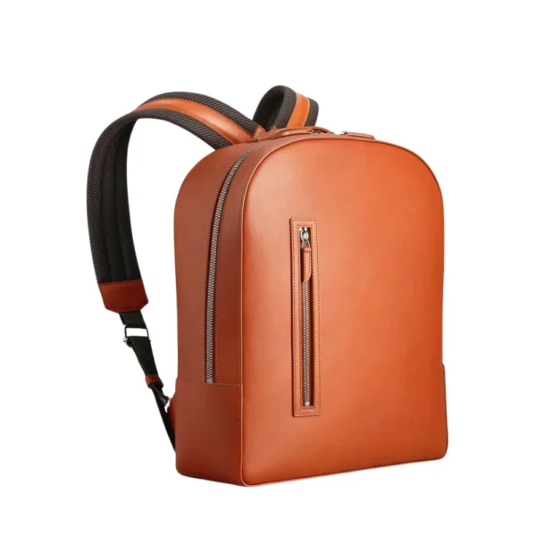 Soft Cognac Brown Leather Laptop Backpack - Image 3