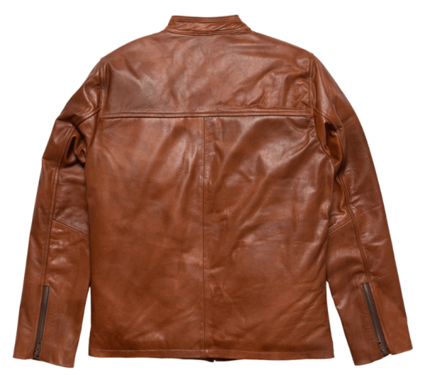 Men’s Brown Leather Moto Jacket - Image 4