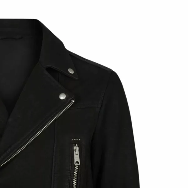 Mens Black Leather Suede Biker Jacket - Image 5