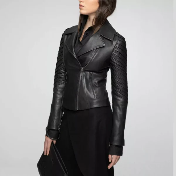 Women’s Modern Asymmetrical Black Biker Leather Jacket