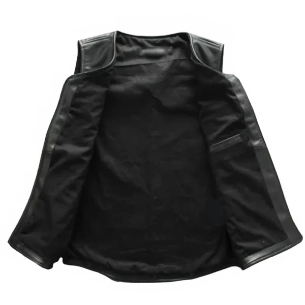 Mens Black Genuine Cowboy Leather Vest - Image 2