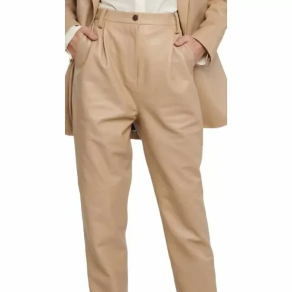Premium Beige Leather Pants Women