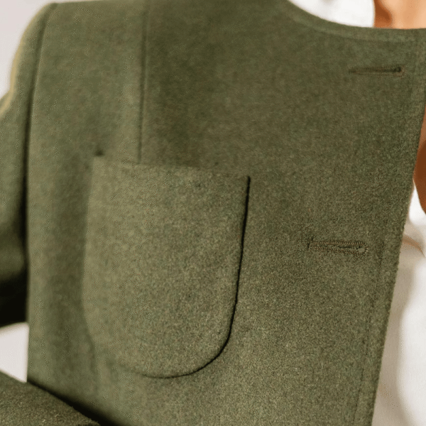 Women’s Round Neck Plain Green, Long Coat - Image 4