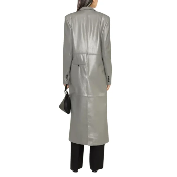 Karen Grey Double Breasted Women’s Leather Trench Coat - Image 4