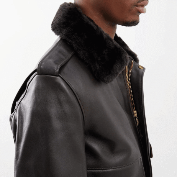 Mens Brown Leather Flight Jacket - Image 4