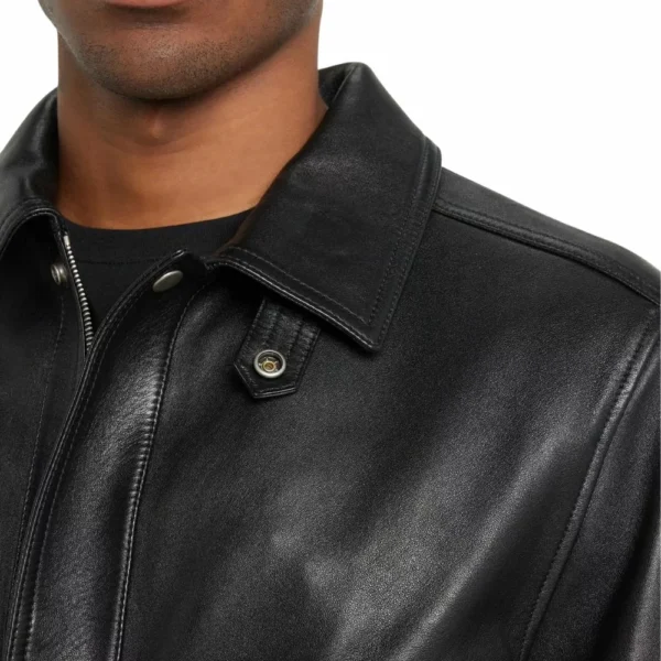 Mens Classic Black Bomber Jacket In Leather - Image 4