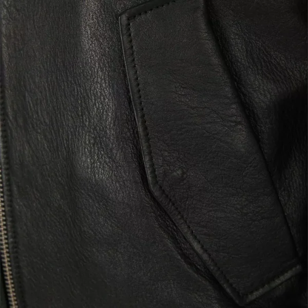Women’s Black Leather Bomber Moto Jacket - Image 4