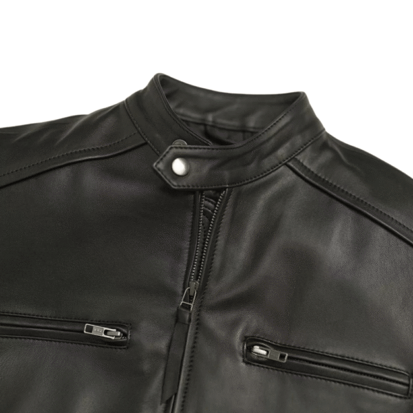 Mens Black Leather Racer Jacket - Image 5