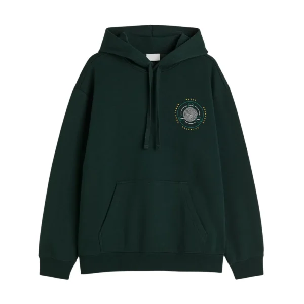 Mens Dark Green Loose Fit Hoodie - Image 4