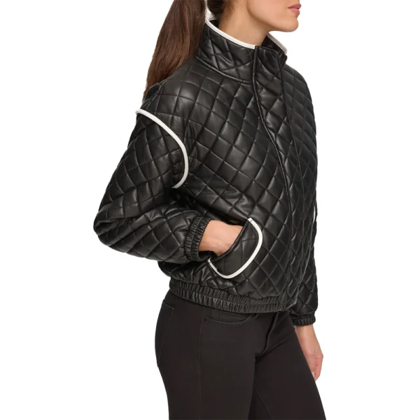 Alia Quilted Bomber Leather Jacket - Image 3