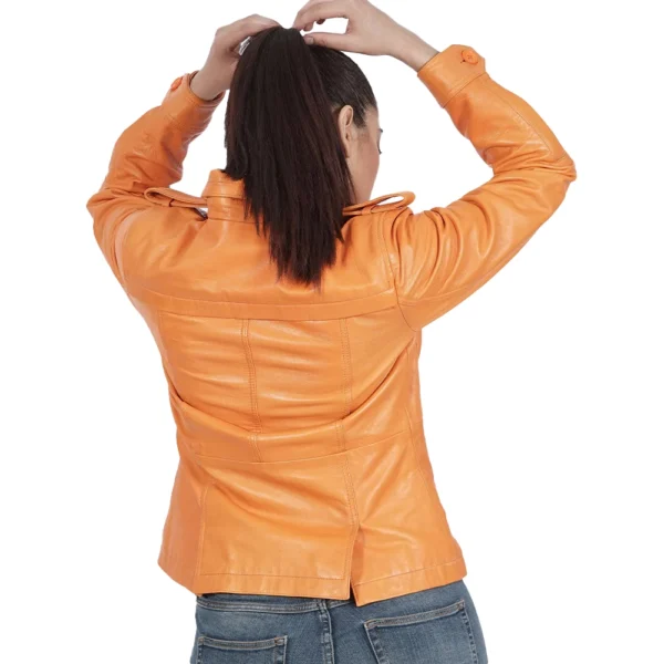 Orange Leather Jacket Blazer for Women - Image 5