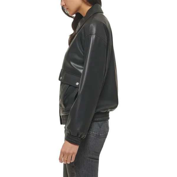 Annie Black Bomber Leather Jacket - Image 3