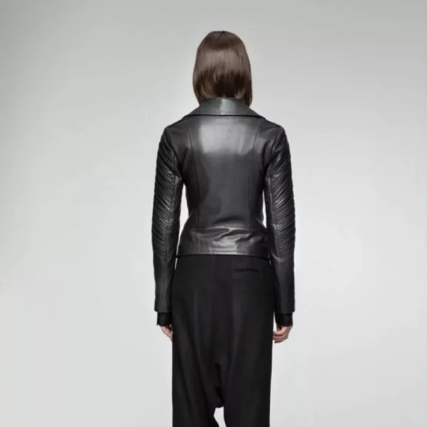 Women’s Modern Asymmetrical Black Biker Leather Jacket - Image 5