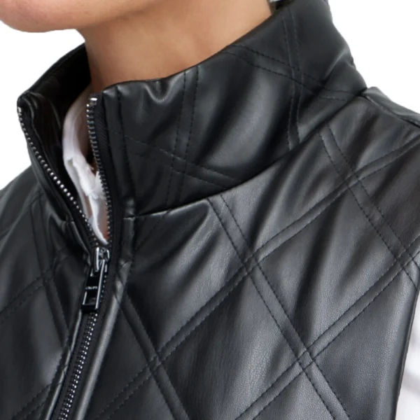 Evie Black Quilted Leather Vest For Women - Image 3