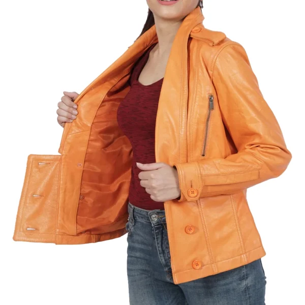 Orange Leather Jacket Blazer for Women - Image 4