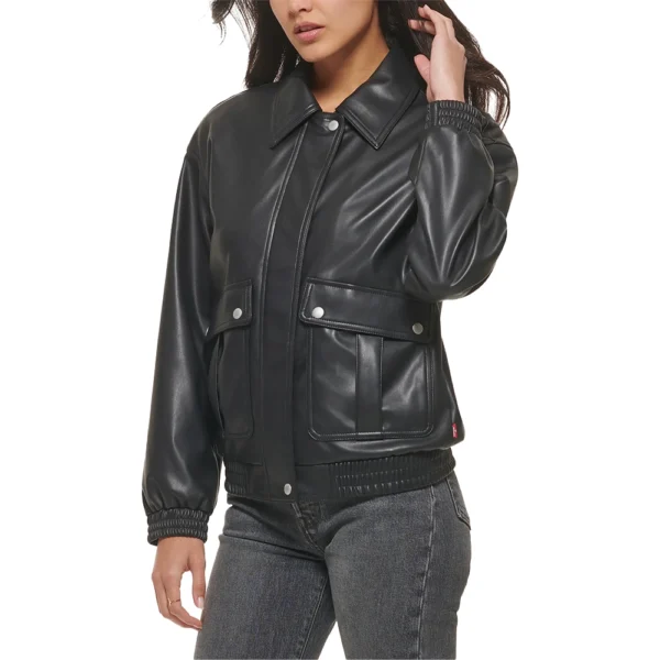 Annie Black Bomber Leather Jacket - Image 2