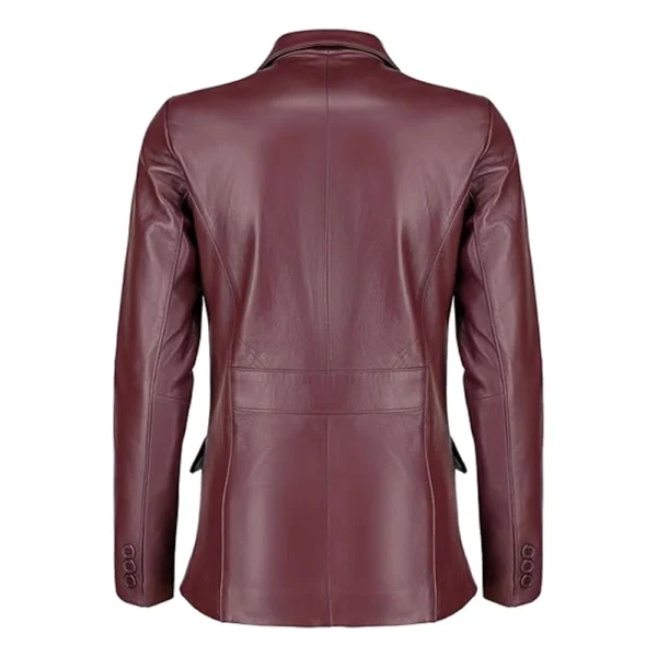 Womens Maroon Two Button Leather Blazer - Image 4