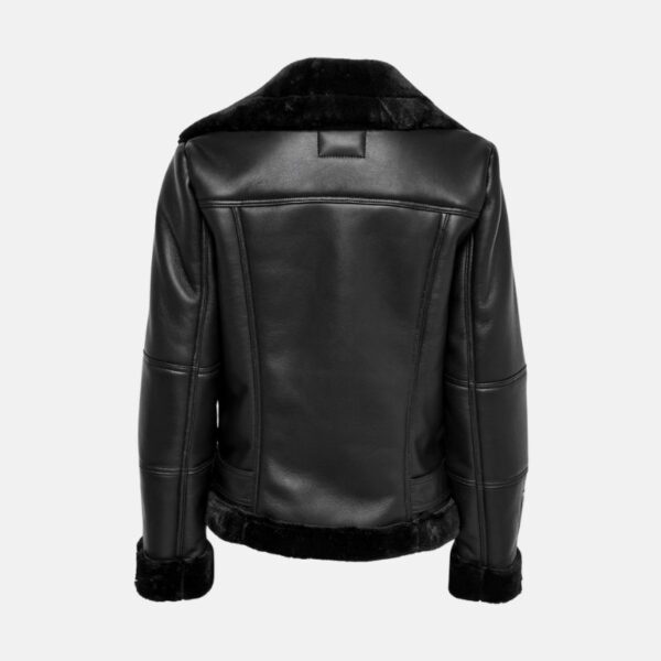 Agnes Asymmetrical Womens Black Shearling Leather Jacket - Image 3