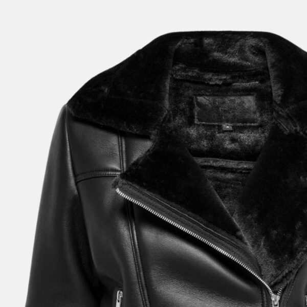 Agnes Asymmetrical Womens Black Shearling Leather Jacket - Image 4