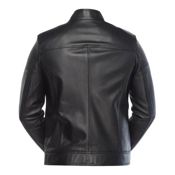 Men’s Black Classic Leather Biker Jacket - Image 4