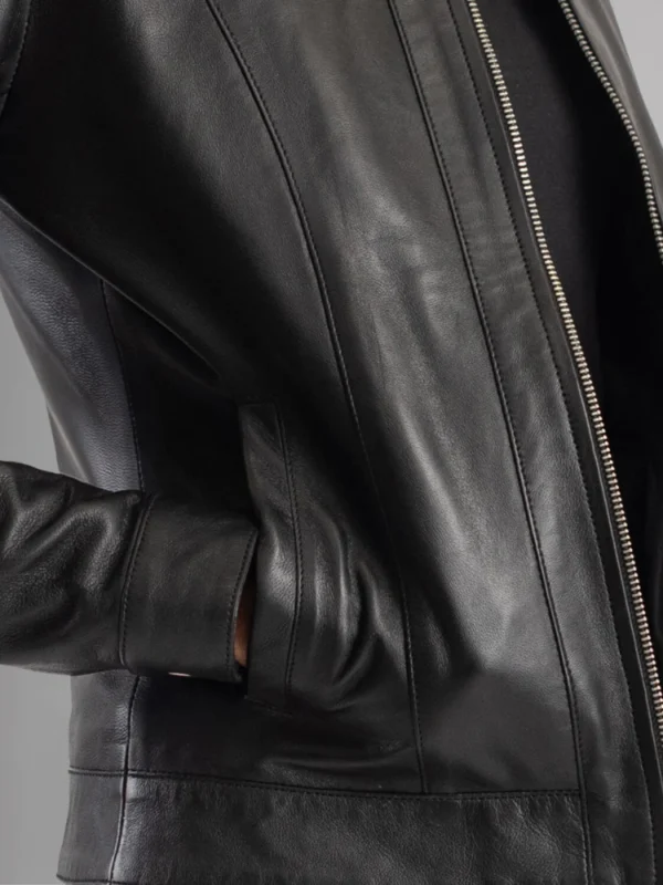 Womens Leather Moto Jacket - Image 6