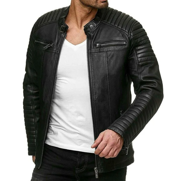 Men’s Vintage Motorcycle Cafe Racer Retro Distressed Leather Jacket