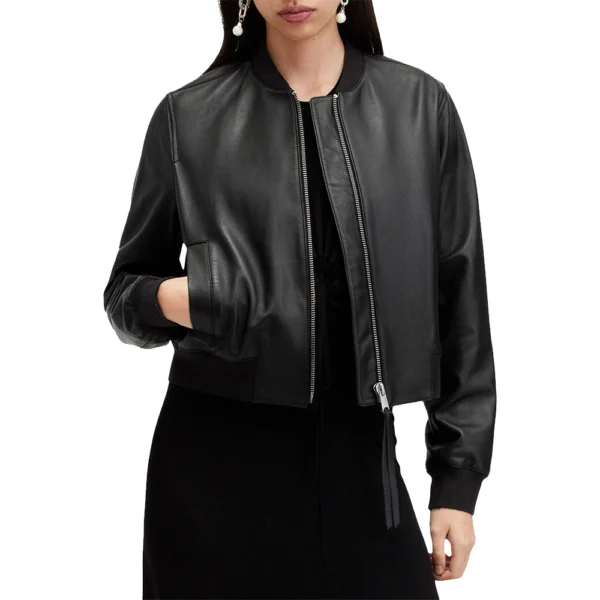 Women Black Jacket Leather Bomber - Image 4