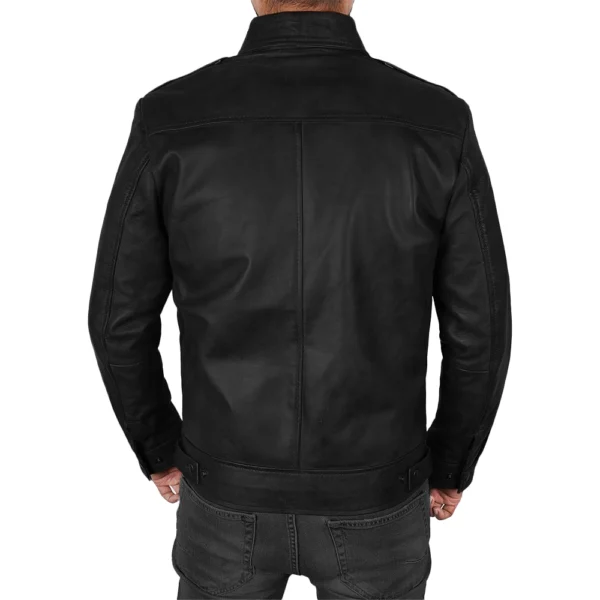 Mens Black Real Leather Jacket - Image 2