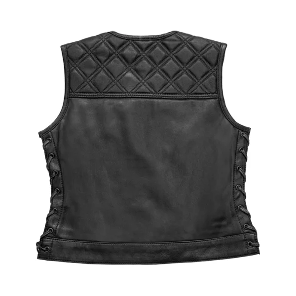 Black Leather Quilted Vest Womens - Image 2