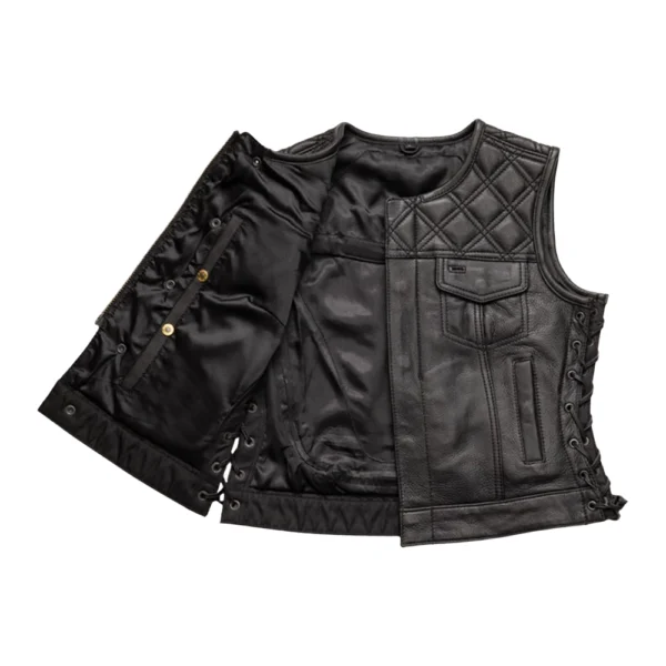 Black Leather Quilted Vest Womens - Image 3