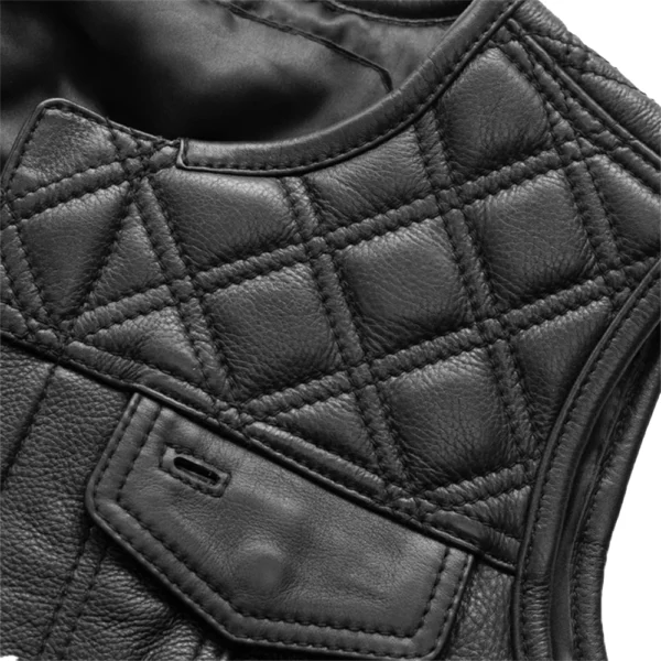 Black Leather Quilted Vest Womens - Image 4