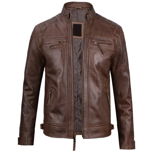 Jake Chocolate Brown Leather Biker Jacket - Image 3