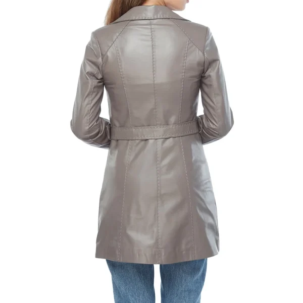 Noa Grey Leather Coat For Women - Image 6