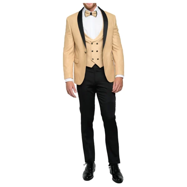 Mens Gold and Black Three Piece Tuxedo - Image 2