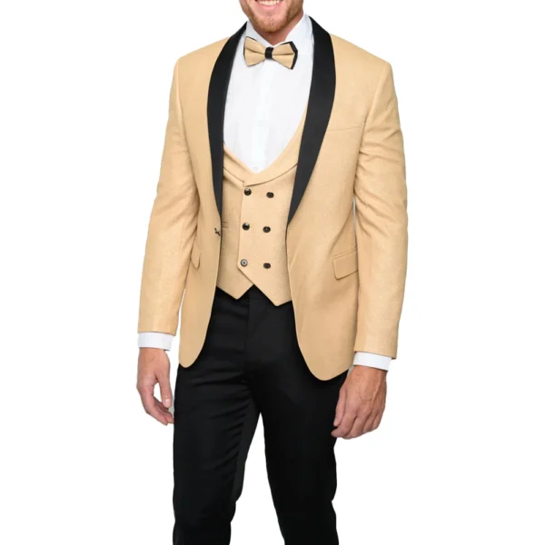 Mens Gold and Black Three Piece Tuxedo