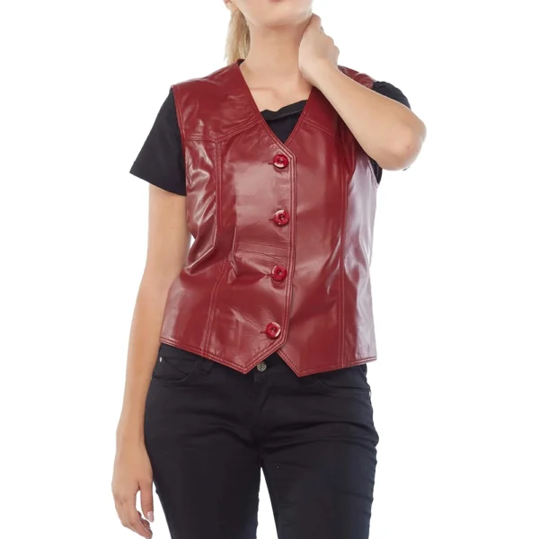 Kaylee Genuine Red Leather Vest - Image 4