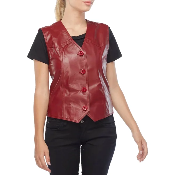 Kaylee Genuine Red Leather Vest - Image 3