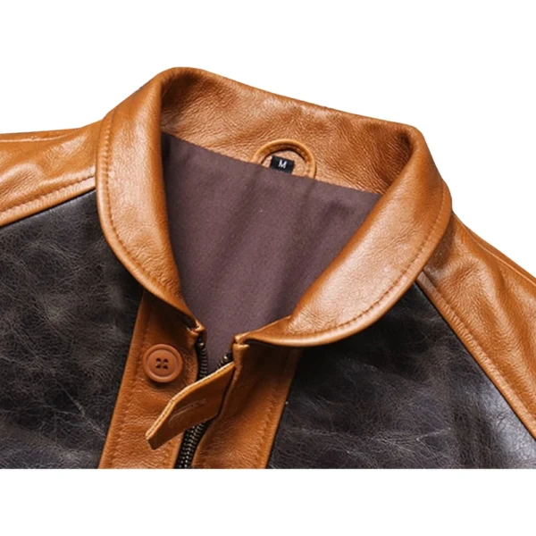 Men’s Brown and Black Vintage Leather Jacket - Image 5