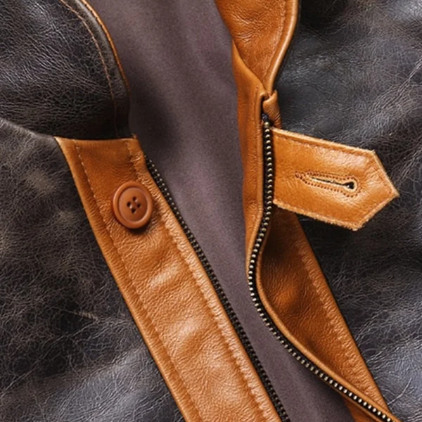 Men’s Brown and Black Vintage Leather Jacket - Image 12
