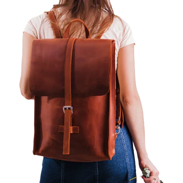 Women Stylish Brown Leather Backpack - Image 5