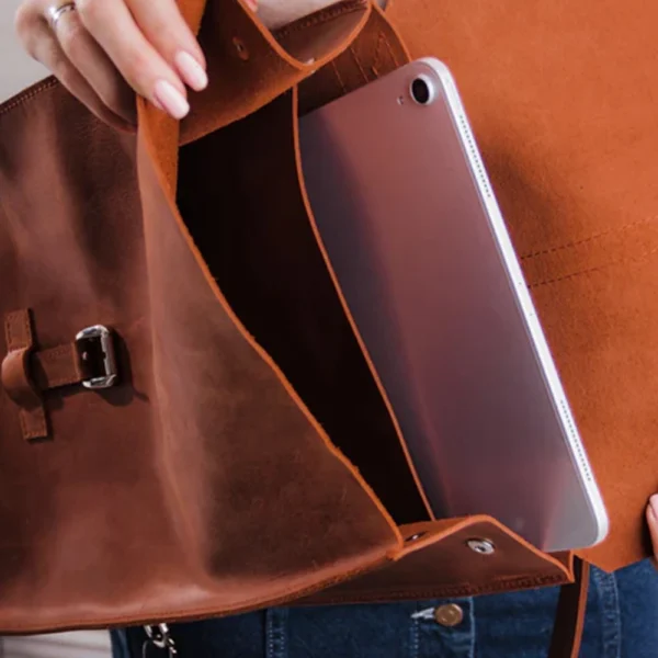 Women Stylish Brown Leather Backpack - Image 7