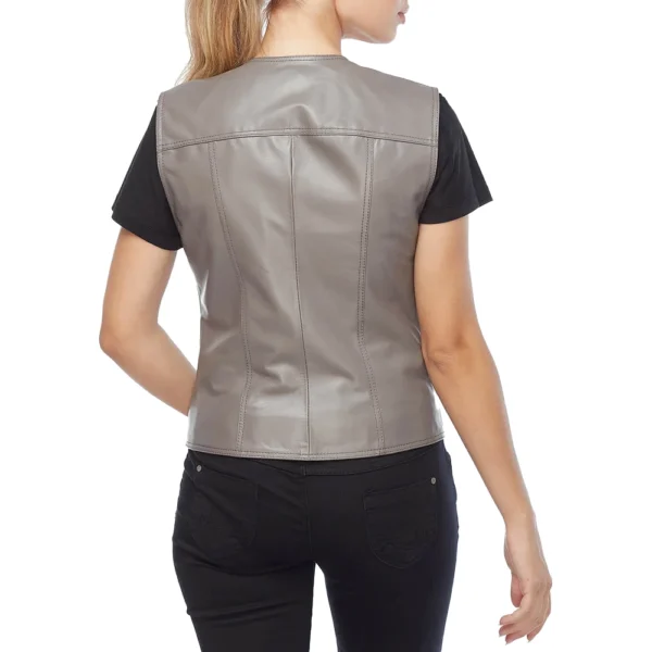 Lilly V-Neck Gray Leather Vest - Image 4