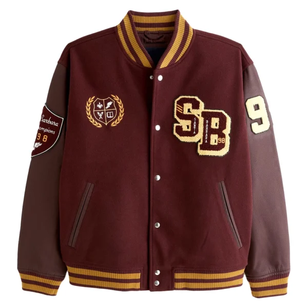 James Burgundy Letterman Bomber Jacket - Image 4