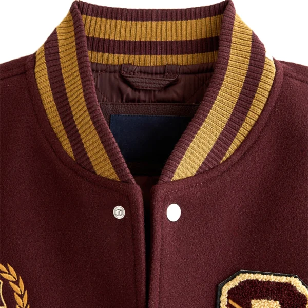 James Burgundy Letterman Bomber Jacket - Image 7