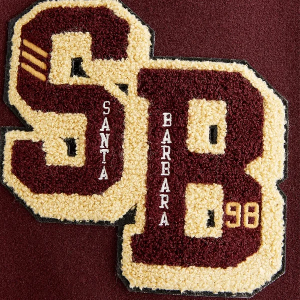 James Burgundy Letterman Bomber Jacket - Image 8
