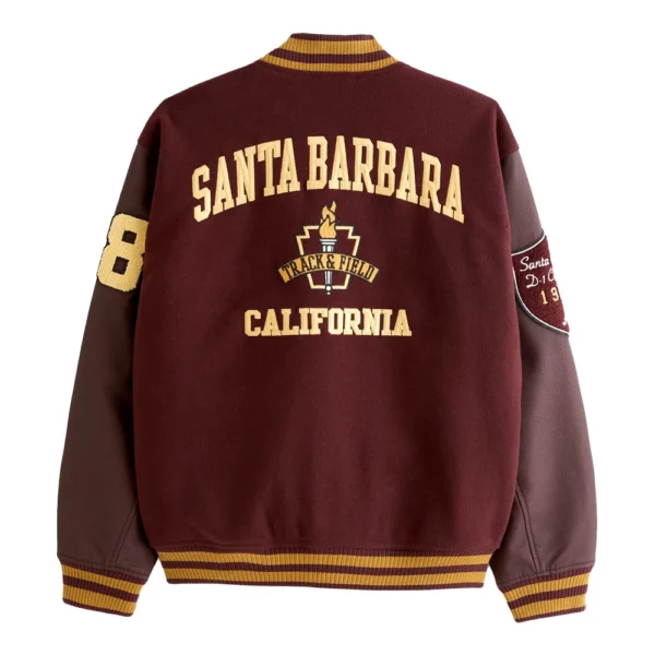 James Burgundy Letterman Bomber Jacket - Image 5