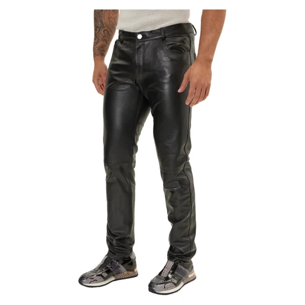 Classic Black Leather Pants Mens - Image 2