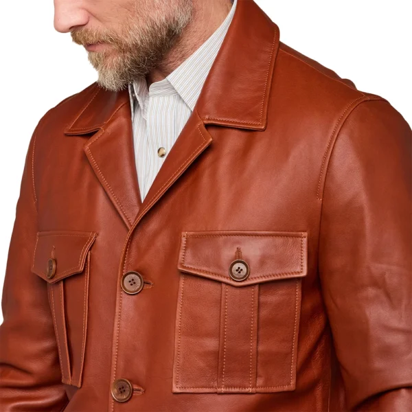 Lucas Brown Leather Safari Jacket Mens - Image 2