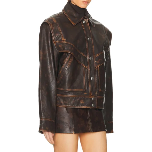 Distressed Brown Leather Jacket Women - Image 3