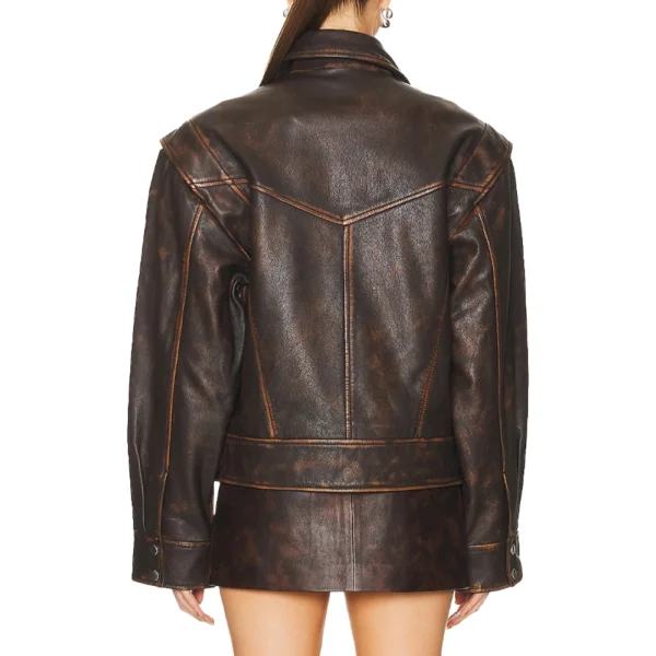 Distressed Brown Leather Jacket Women - Image 4